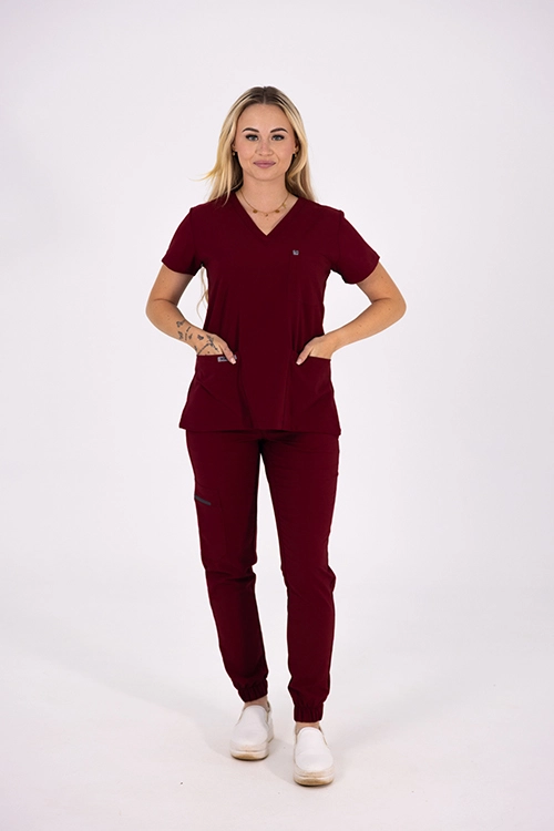 Scrubos FrontRunner Ladies Maroon Jogger Scrub Pants